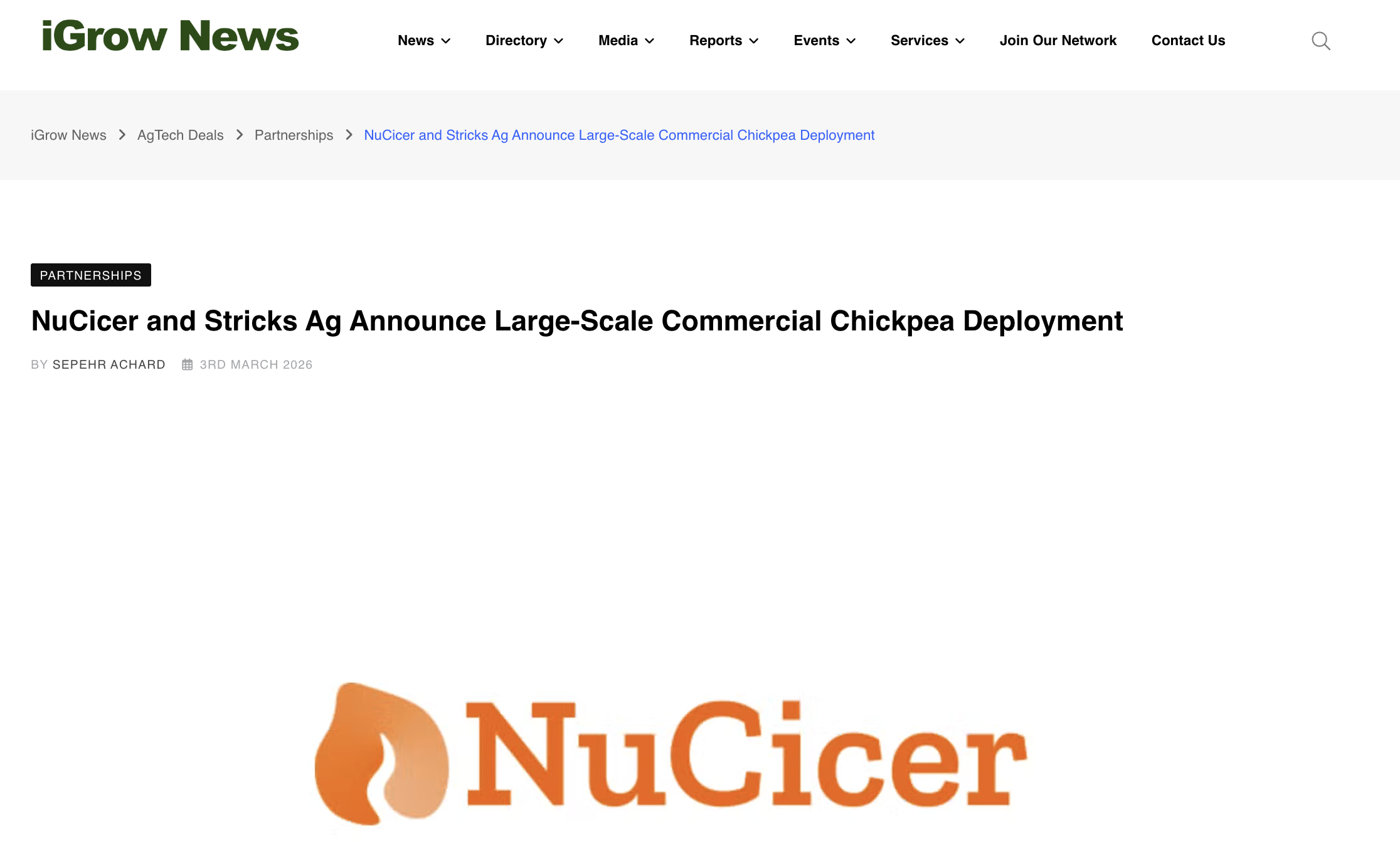 NuCicer and Stricks Ag Announce Partnership